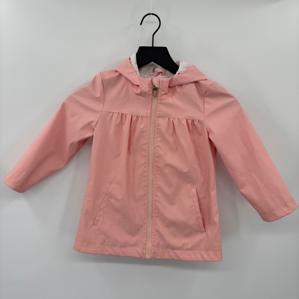 Cat & Jack Raincoat Toddler 4T Pink Bunny Ears Carrot Zipper Hooded Jacket Cute